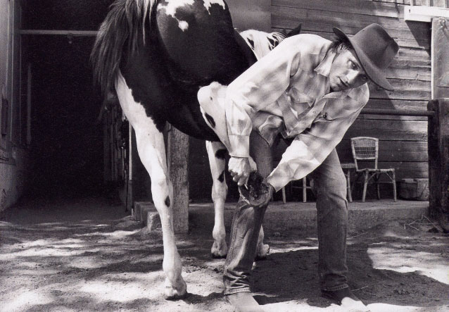 Viggo cleans a horse's hoof